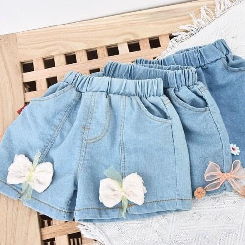 2021 New Summer Girls Denim Shorts Teenagers Bowknot Short Pants Cute Toddler Kids Beach Clothes Childrens Jeans Shorts
