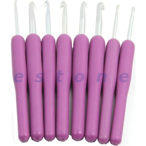 New ABS Plastic Purple Handle Aluminum Knitting Crochet Hooks 2.5-6.0Mm 8 Sizes Y102