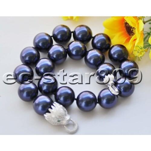 P6967 18" 20mm Jewelry-Blue South Sea Shell Pearl Choker Necklace cougar CZ