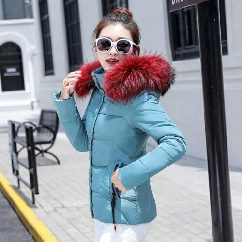 Womens Winter Parkas Slim Hooded Female Jackets Plus Size Red wine Fur Collar Cotton Padded Casual Thick short Coat Ladies