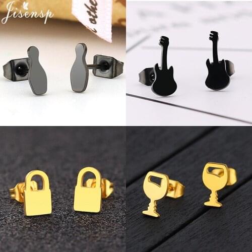 Jisensp Stainless Steel Jewelry Korean Style Funny Lock Stud Earrings for Women Vintage Statement Earrings Girls Party Gift