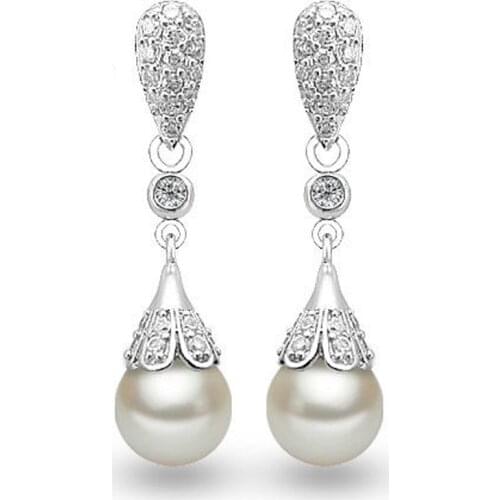 White Pearl Earring 925 Sterling Silver Stud Earrings for Women Fashion Jewelry Gift Wholesale Drop Shipping