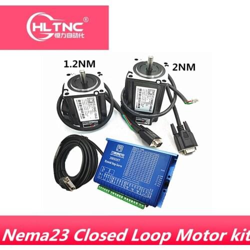 Free shipping JMC Nema 23 1.2N.m 2Nm Closed Loop servo Motor+ Servo Driver 2HSS57+ encoder cable +350w 60v POWER supply for CNC
