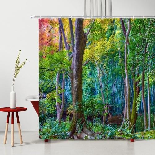 Forest Jungle Shower Curtains Original Tree Fog Plant Natural Landscape Polyester Bathroom Decor Bath Hanging Cloth Washable