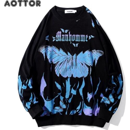 Men Hip Hop Sweatshirt Hoodie Color Butterfly Streetwear Harajuku Pullover Hoodies Cotton Oversized Spring Autumn Black Hoodie