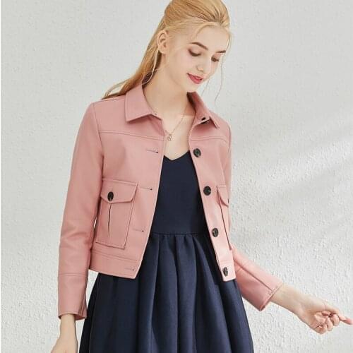 Trendy Female Black Faux Leather Jacket Women Single Breasted Short Bike Coat Motorcycle Tops Soft Pink PU Leather Jackets