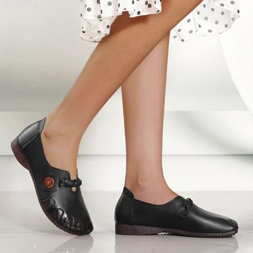 Womens Shoes Fashion PU Leather Retro Flat Soft Sole Outdoor Breathable Comfortable Walking Casual Slip-on Shoes Loafers