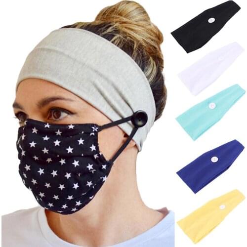 Solid Color Women Elastic Button Wide Hair Band Quick Drying Yoga Sports Running Headband Anti-slip Badminton Grip Sweatband