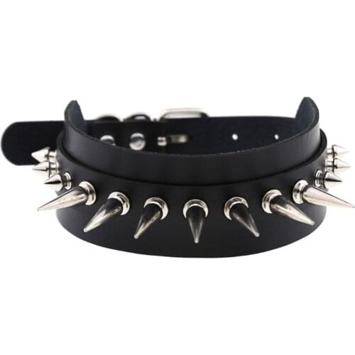 Punk style quality rivet PU leather collar necklace personality fashion double leather neck strap collarbone chain