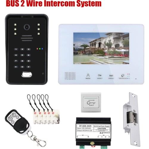 7 Inch 1/2 Camera BUS 2 Wire RFID Video Door Phone Intercom systems Electronic Door Lock home Access Control System