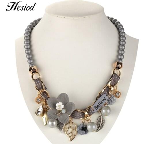 Vintage Flower Leaf Charms Beaded Strand Necklace For Women Mom Simulated Pearl Necklaces & Pendants Statement Chokers Jewelry