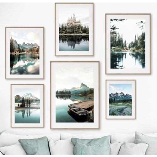 Castle Forest Flower Mountain Lake Boat Nordic Posters And Prints Wall Art Canvas Painting Wall Pictures For Living Room Decor