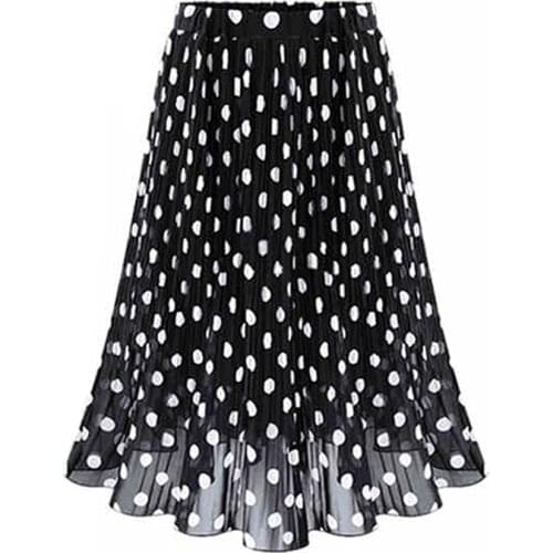 Ladies Skirts Black White Polka Dot Skirt Women Summer Elastic Waist Jupe Tulle Femme Big Size 5XL lady Elegant Chiffon Skirt