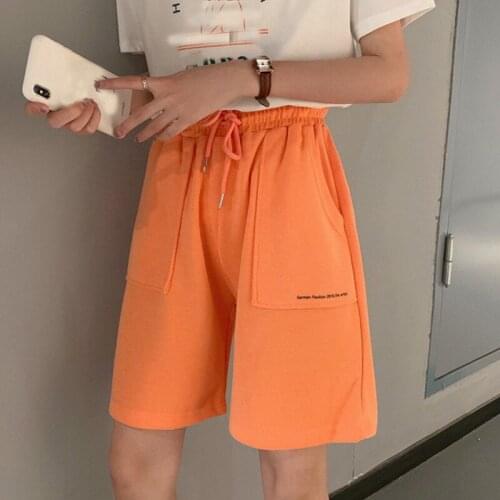 Women Knee Length Pants 2021 Summer High Waist Wide Leg Short Pants Drawstring Korean style cotton Casual loose Jogger Trousers