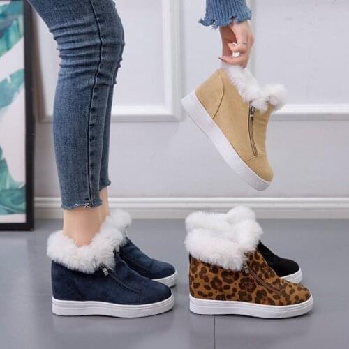 Womens Zipper Wedges Snow Boots Australia style Boots Winter Boots for Women Student Warm Shoes Leopard Sand Black Navy Colors