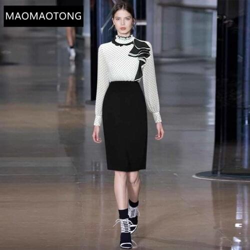 Fashion Designer Summer Pencil Dress Women Lantern Sleeve Ruffles Elegant polka dot Print Patchwork Slim Midi Dress