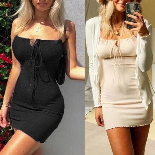 Sexy Dress Women Ruffle Front Bandage Sleeveless Spaghetti Strap Bodycon Casual Dress Dress Short Summer 2021 Mini Sleeveless