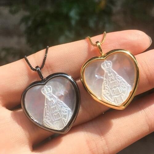 Funmode Top Quality Heart Shape Shell Female Pendants Necklace For Women Wholesale charm gatti FN46