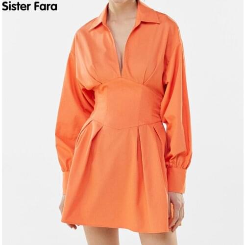 Sister Fara New Spring Chic Pleated Dresses for Women 2021 Long Sleeve Lace Up Mini Dress Summer Slim Casual Womens Dresses