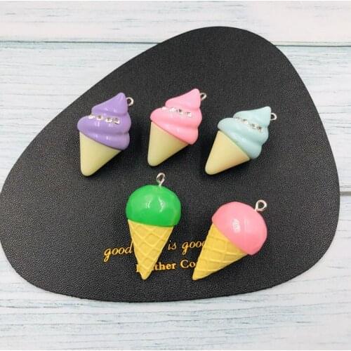 10pcs Cute 3D Ice Cream Charm Pendant for Keychain, Earring, Scrapbooking, DIY Making