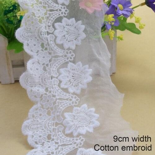 10yards 9cm white lace cotton embroidery lace french lace ribbon fabric guipure diy trims warp knitting sewing Accessories#3091