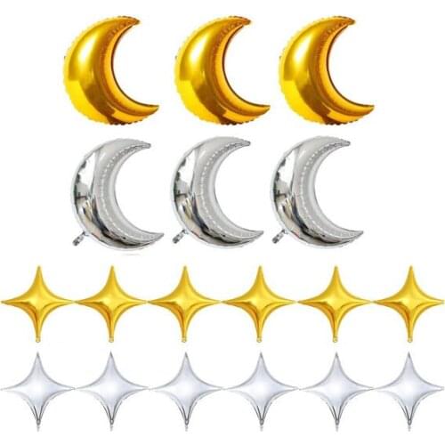 18 PCS Moon And Four-pointed star Shaped Mylar Balloons 30 inch Moon and 10 Inch Star Party Balloons Birthday Party Anniversary