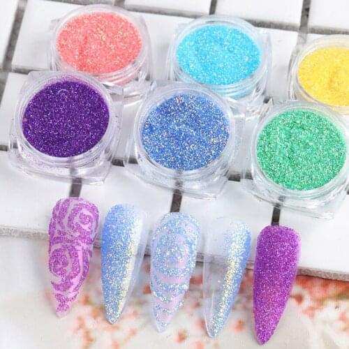 6pcs Sugar Nail Powder Pigment Shiny Candy Color Dipping Dust Nail Art Glitter Sequins Design Manicure Decoration