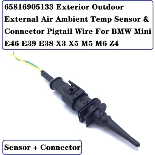 65816905133 Exterior Outdoor External Air Ambient Temp Sensor & Connector Pigtail Wire for BMW MINI E46 E39 E38 X3 X5 M5 M6 Z4