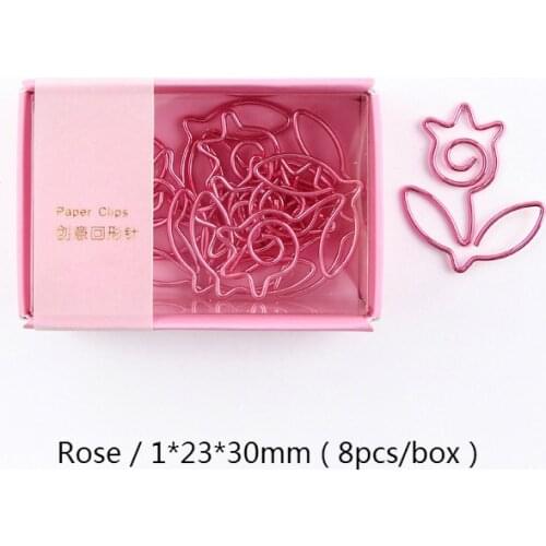 8pcs paper clip bookmark creative cute cartoon animal rose clip special-shaped paper clip
