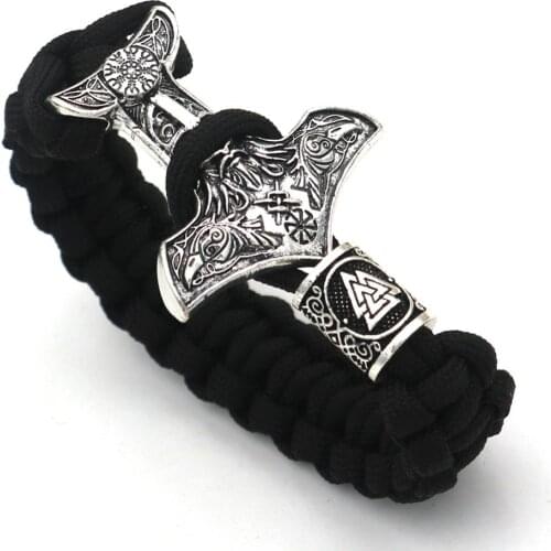 Amulet Odin Face With Raven Thor Hammer Bracelet Slavic Kolovrat Men Vikingos Vegvisir Valknut Runes Beads Viking Bracelet
