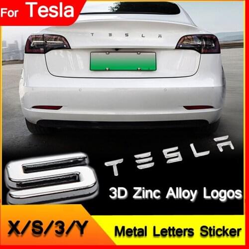 Auto Car Styling Metal Sticker For Tesla Model 3 Y X S 2017 2018 2019 2020 2021 Letters Emblem Trunk Badge Stickers Accessories