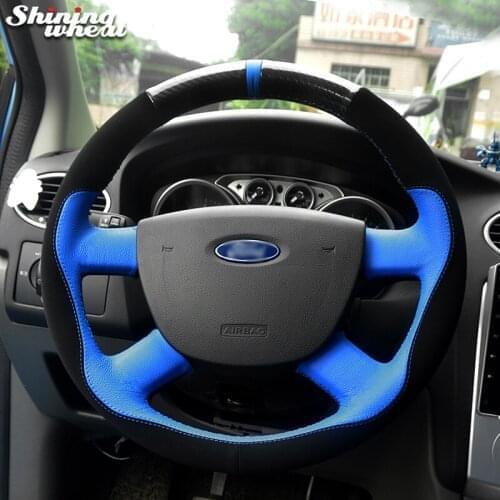 Shining wheat Blue Leather Black Suede Car Steering Wheel Cover for Ford Kuga 2008-2011 Focus 2 2005-2011 C-MAX 2007-2010