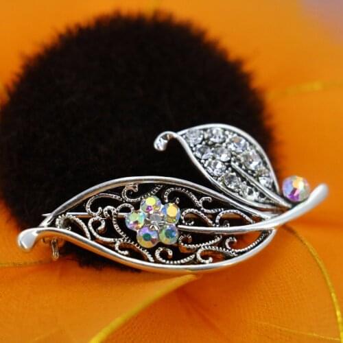 Shining Rhinestone Glass Beaded For Women Girls Leaf Brooches Crystal Elegant Brooch pins diy Jewelry making Gifts Alloy 24*50mm