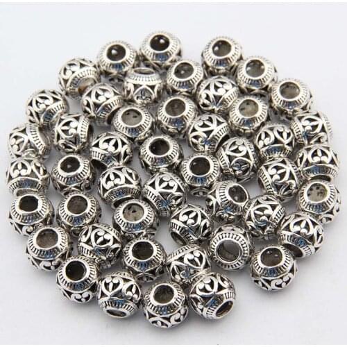 Mibrow 10pcs/lot Antique Silver Color European Charm Beads 10*11mm Big Hole Charm Spacer Beads for Bracelet Jewelry Making