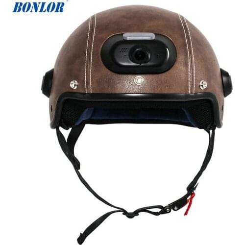 C6 Genuine Leather Helmet with WIFI Camera & Phone Answering, 2K Video Shooting with Free Mobile App Control & Waterproof IP54