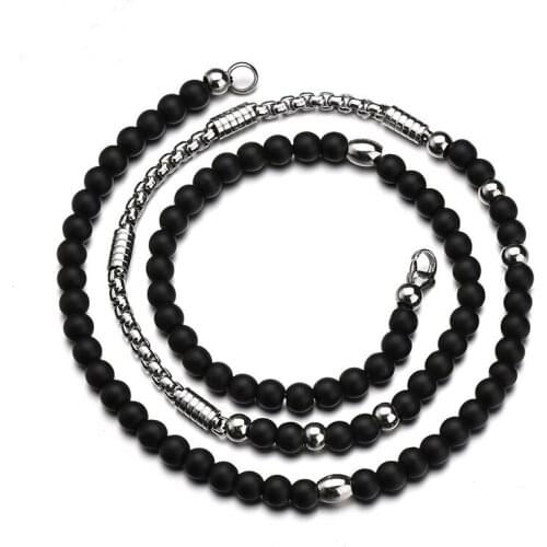 6mm Black Glass Beads Stainless Steel Chain Necklace DIY Necklace Jewelry Accessories Wholesale Chain Length 68cm