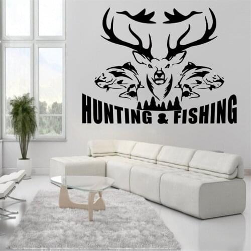 Art Home Decor Hunting and Fishing Wall Decal Birds Fish Stag Buck Vinyl Sticker Bedroom Living Room Decoration Modern N02