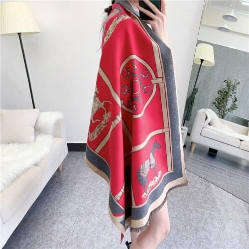 JIN-Swhbias Scarf for Women Imitation Cashmere 180*70 Horse Chain Pattern Winter Autumn Long Warm Scarves 2020 New Ladies Shawl