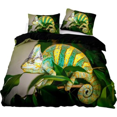 Chameleon Pattern Duvet Cover Set With Pillowcase,220x230 Quilt Cover,203×229 Blanket Cover,Extra Large Size Black Bedding Set