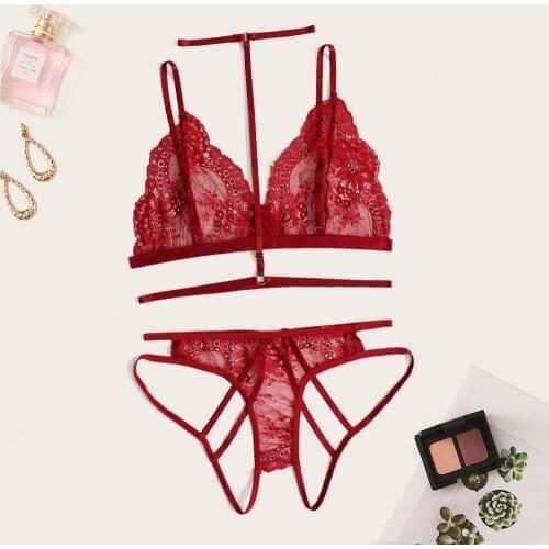 Sexy Women Bra Set Lace Lingerie Straps Lenceria Women Sissy Transparent Bra And Panty Set Lingerie Babydoll Bra Set G-string