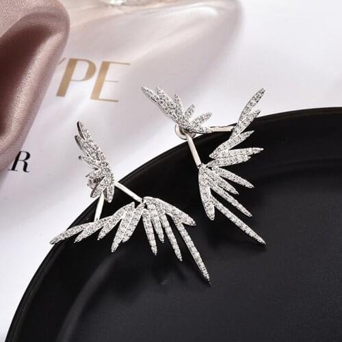 Korean Fashion Luxury Crystal Angle Wing Earstuds Cubic Zirconia Inlaid Earrings Ear Jewelry