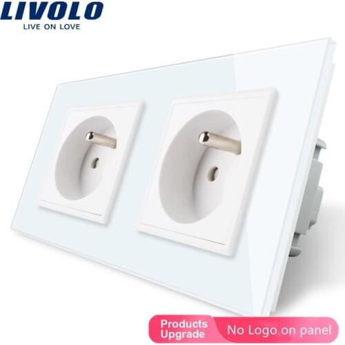 LIVOLO 16A French Standard for Smart Home, Wall Electric / Power Double Socket / Plug, Crystal Glass Panel,220V VL-C7C2FR-11