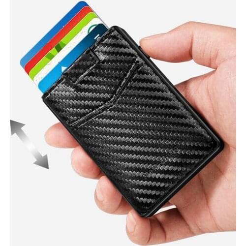 Metal Wallet With Cow leather Back Cash Pouch ID Bank Card Holder Mini RFID Blocking Aluminum Automatic Pop up Credit Card Case