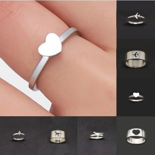 2021 Fashion Couple Ring for Women Men Airplane Dinosaur Lightning Heart-Shaped Ring Creative Hollow Couple Ring Party Jewelry