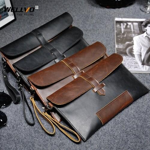 Retro Men Clutch Bag Business Wallets Mobile Phone Handbag Soft PU Leather Purse Male Multifunction Portable Tote Bag XA233C