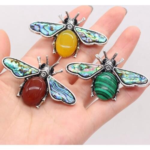 Natural Paua Abalone Shell Pendants Rose Quartzs Insect Bee Pin Brooches for DIY Necklace or Dual Use Charm Jewelry Accessories