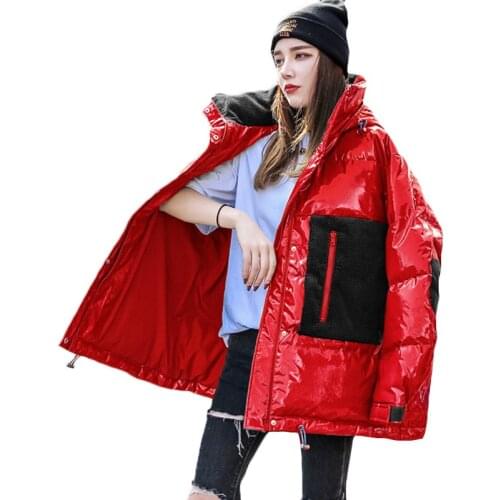 New Winter Jacket Women Korean Fashion Thicken Warm Down Cotton Jackets Womens Casual Hooded Green Glossy parkas Jacket F1059