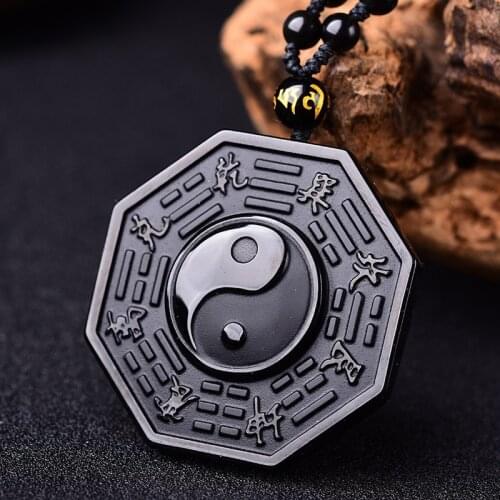 Gota de envío negro obsidiana Yin Yang COLLAR COLGANTE Bagua chino joyería de los hombres joyería de las mujeres