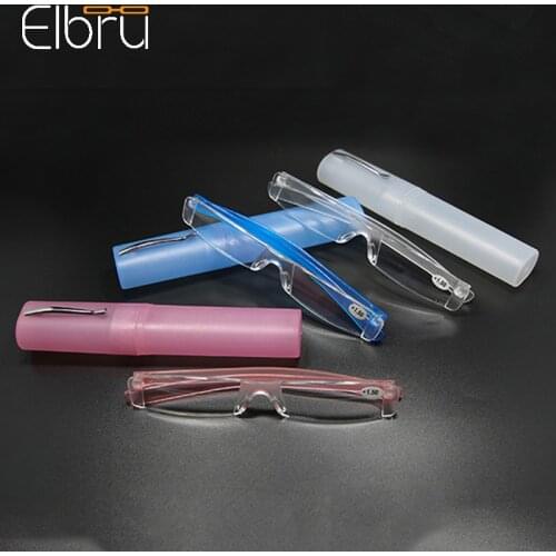 Elbru Pen Holder Reading Glasses With Case Women Men Ultralight Presbyopic Eyeglasses Jelly Color Eyewear Diopters +1.0 +4.0