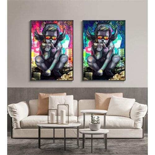 Graffiti Pop Art Angel Birth Outlier Poster Printed on Canvas Painting Wall Painting Poster Living Room Home Office Decoration